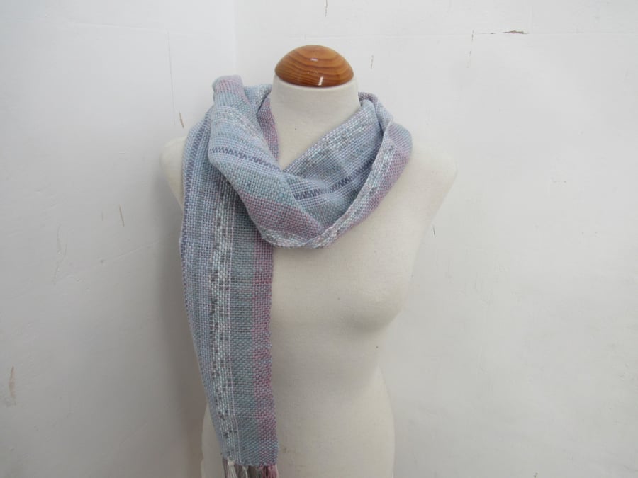 Grey and Purple Handwoven Scrap Scarf