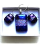 Dichroic Glass 123 Pendant Earring Set Blue Silver Plated Chain - Image 2