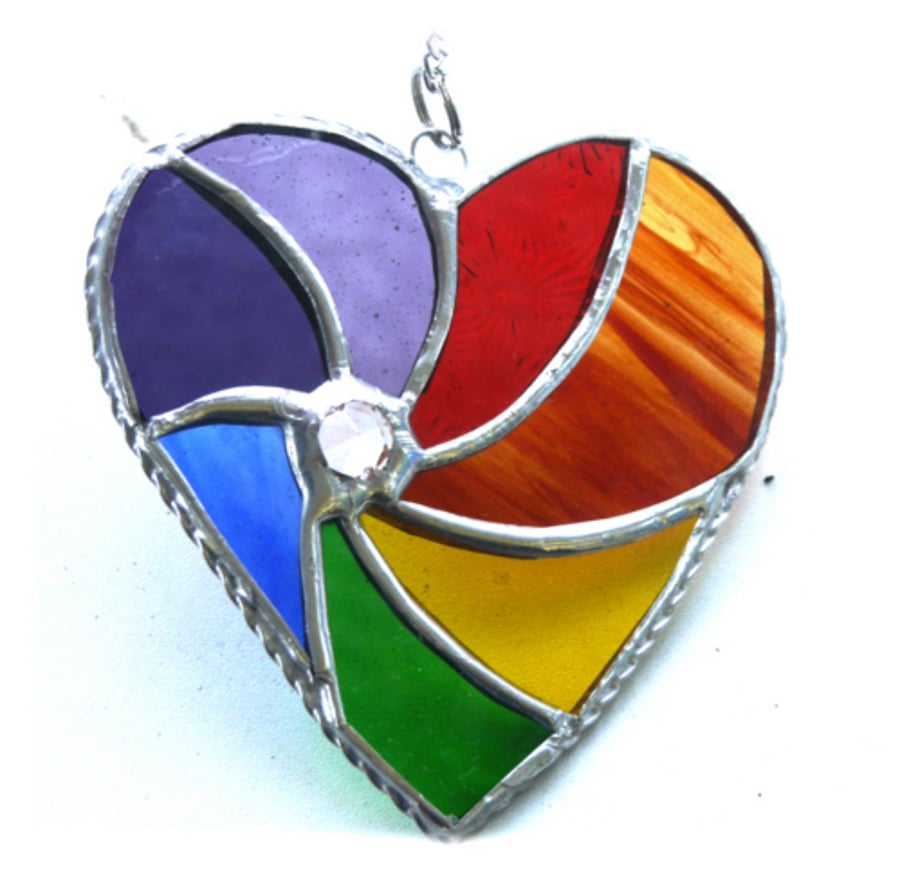 Rainbow Swirl Heart Stained Glass Suncatcher 