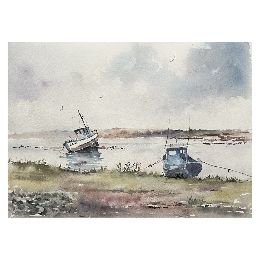 Two Boats After The Rain Shower, original watercolour painting