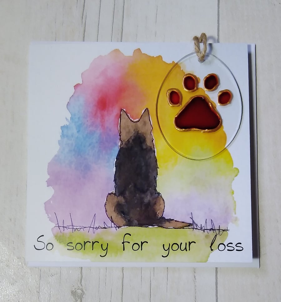 German Shepherd memories, sympathy card and paw print sun catcher.
