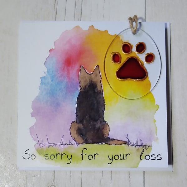 German Shepherd memories, sympathy card and paw print sun catcher.