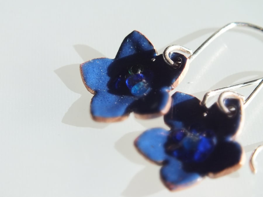 Blue enamel flower earrings