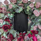 50cm Large Festive Floral Door Wreath Claret Rose