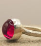 Handmade Sterling Silver Ring – 10mm Synthetic Ruby Cabochon - Size J - Image 3