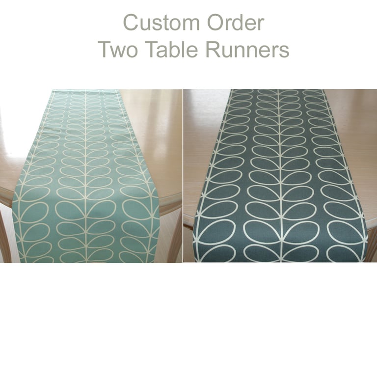 Two Table Runners 120cm x 47cm Duck Egg And Grey