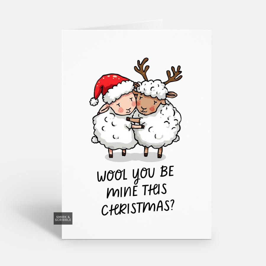 Unique Funny Christmas Card For Him Or Her - Cute Sheep Pun Xmas Greeting 