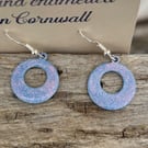 Hand enamelled open circular earrings on sterling silver ear hooks 