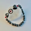 Hematite Heart Bracelet With Red Crystal, Birthday, Mother's Day, Valentine Gift