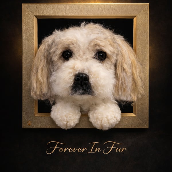 Custom Pet Portrait – 3D Framed Dog Replica – Needle Felted Dog Sculpture – Pet 