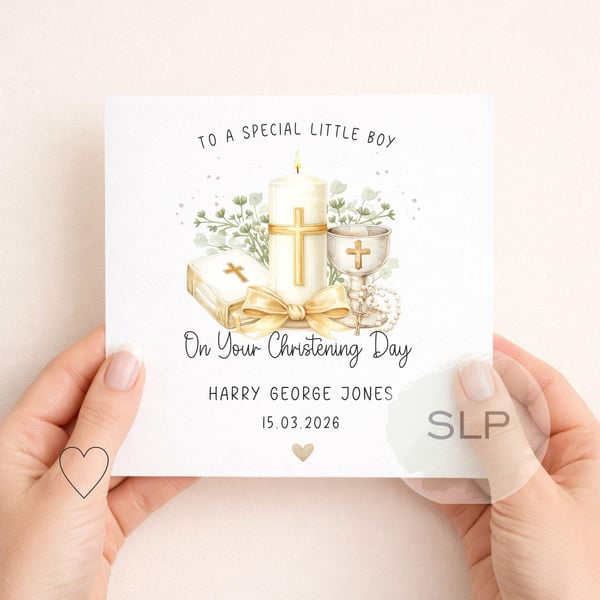 Personalised Christening Card for Boy Baptism Candle Card Grandson Christening