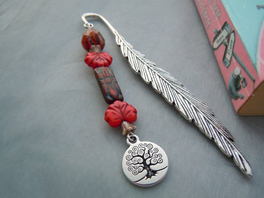 Metal & beads feather bookmark