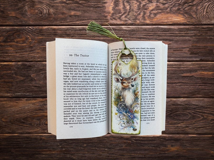 Bookmark, wooden decoupage bookmark, Stag, deer