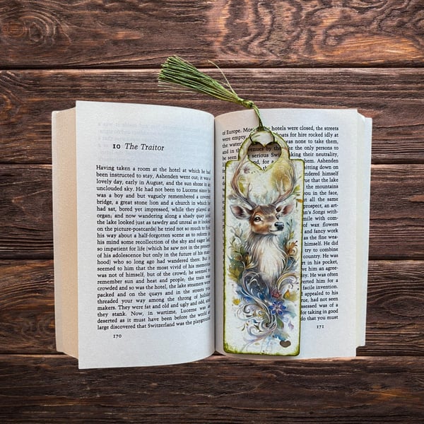 Bookmark, wooden decoupage bookmark, Stag, deer
