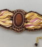 Elegant Red Tiger’s Eye Stone & Gold Hematite Beaded Wide Silk Cuff Bracelet  - Image 8