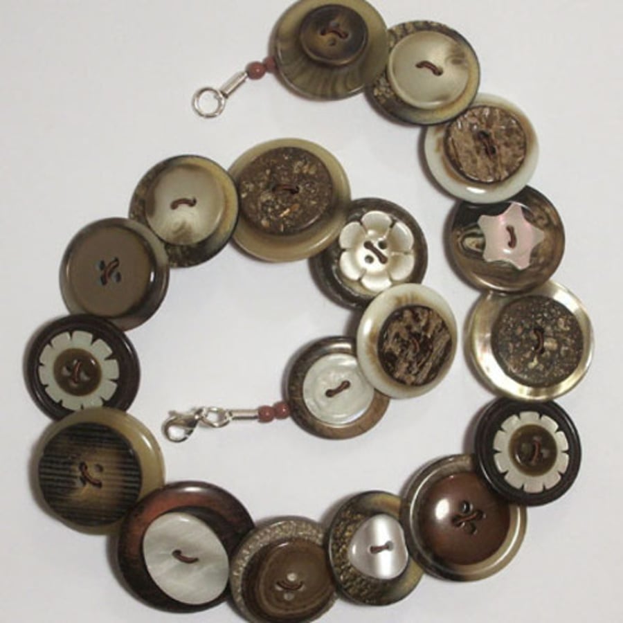 Coffee, Cream and brown button necklace