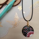 Floral hand painted wooden circular necklace