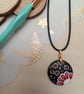 Floral hand painted wooden circular necklace