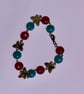 Vintage-Style Bronze Butterfly & Jewel-Tone Bead Bracelet