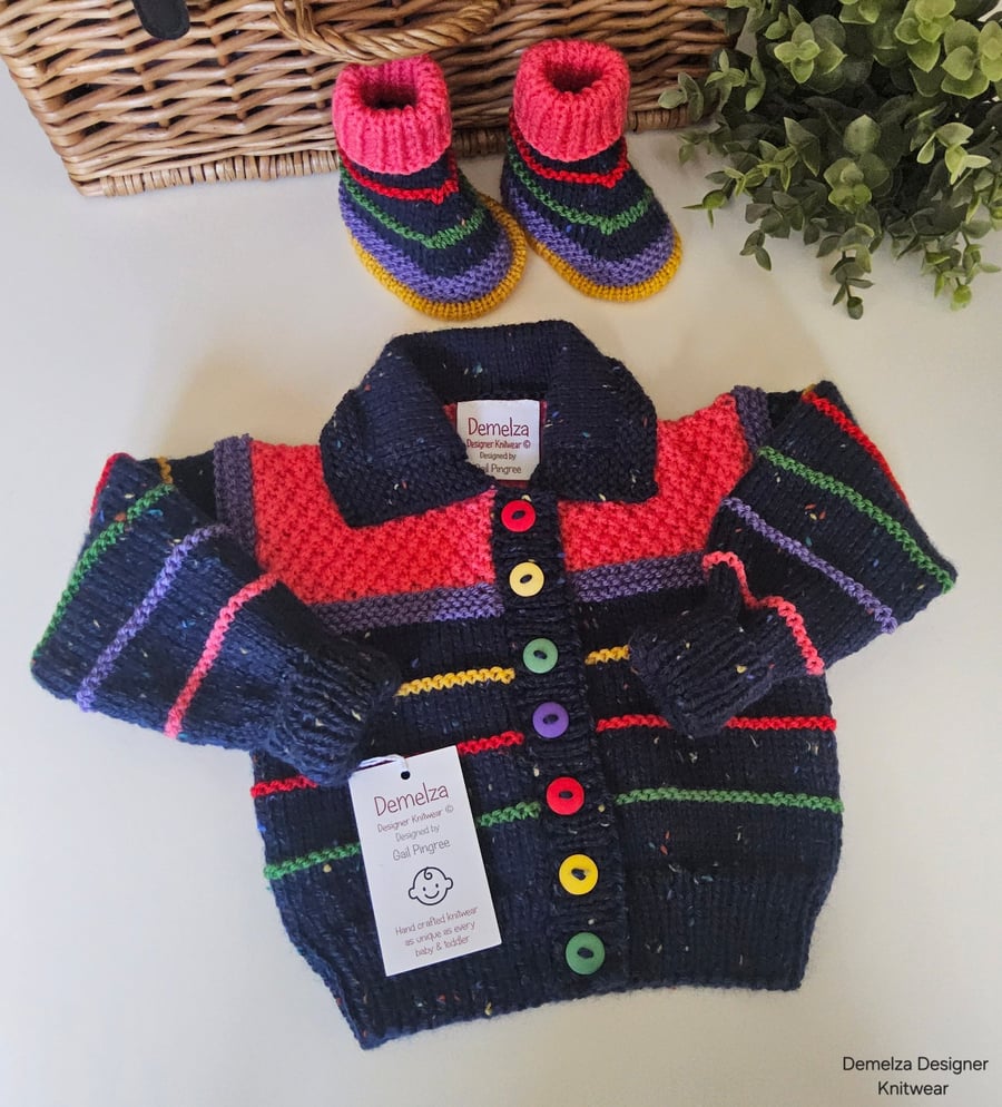 Designer Baby Cardigan & Booties Set Hand Knitted 6-12 Months Size