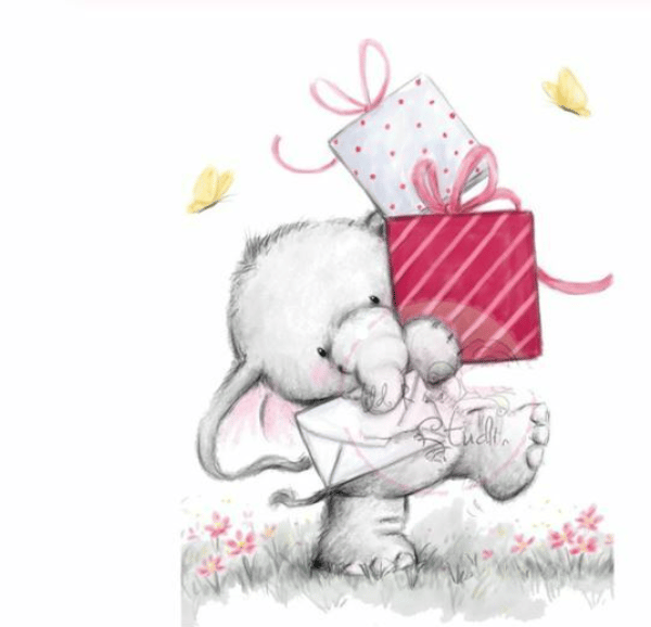 Cute Elephant carrying 2 Gift Boxes & a Card Craft Stamp (CS 81)