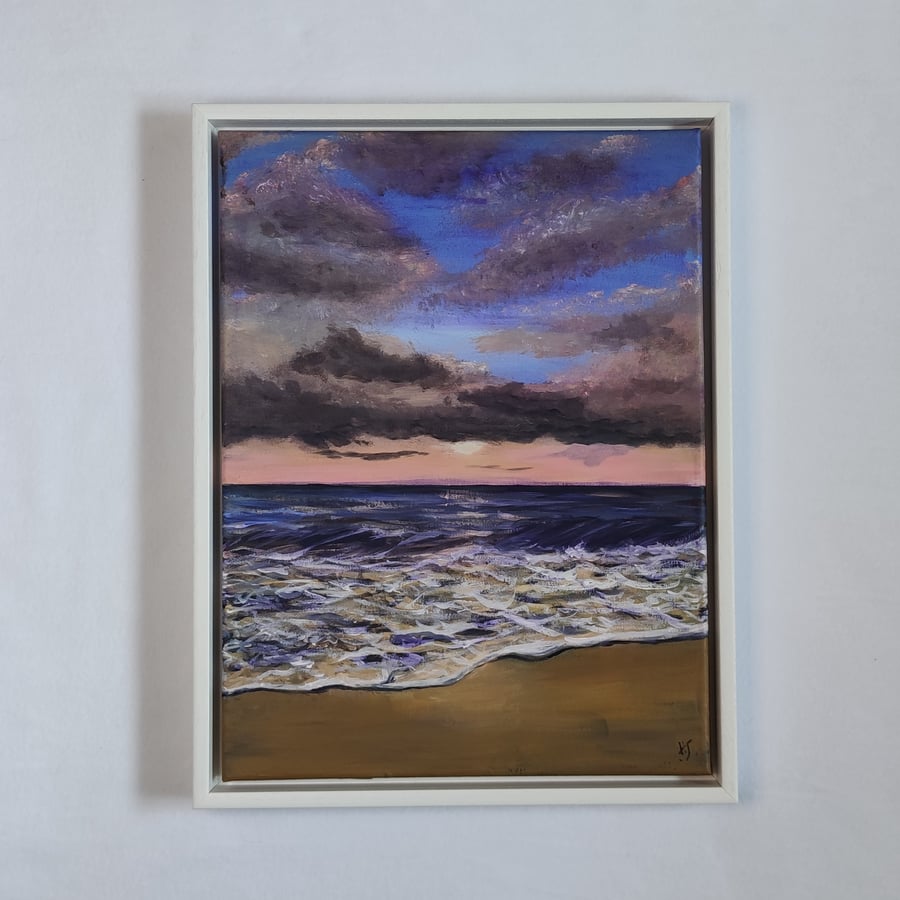 Incoming Tide, Early Morning Sunrise Seascape Original Painting