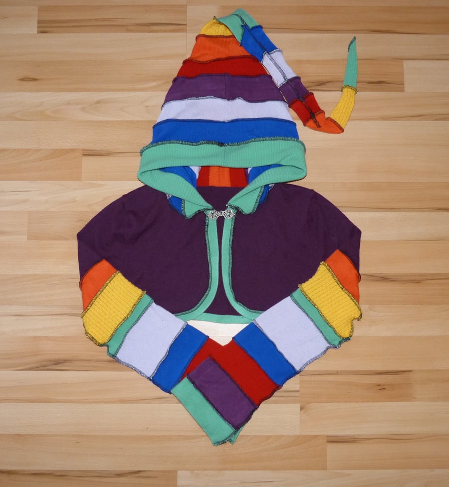 SALE Crop Top with Long Hood and Bell Bottom Sleeves. Rainbow and Purple.