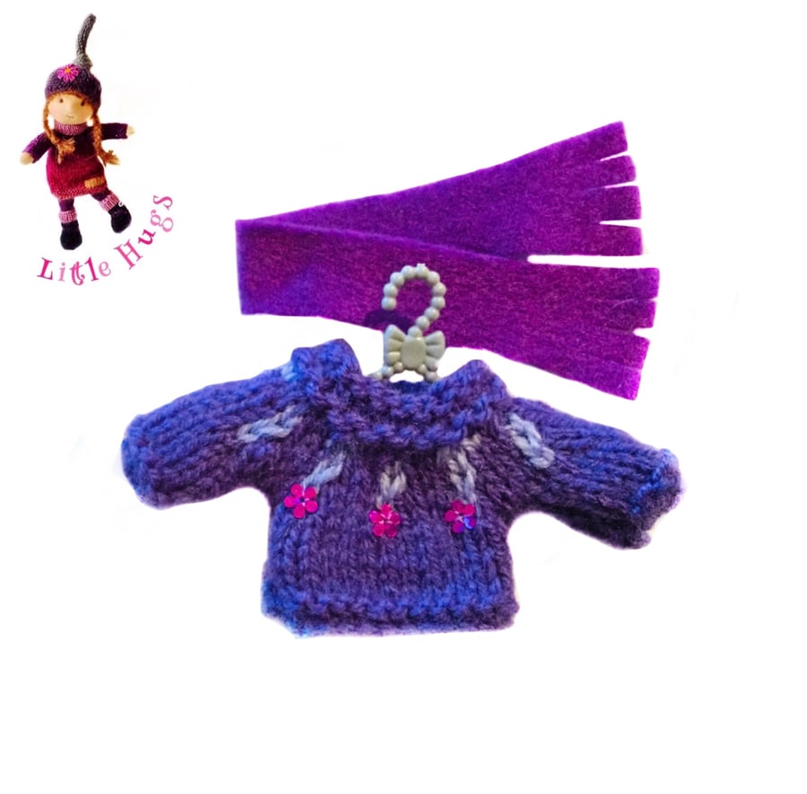 Purple Sequinned Jumper and Scarf to fit the Little Hug Dolls