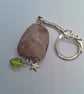 Brown Mottled Jasper Key Ring with Star Charm and Green Bead, Teacher's Gift - Image 5