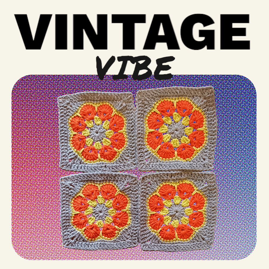 African flower retro crochet granny squares, coasters