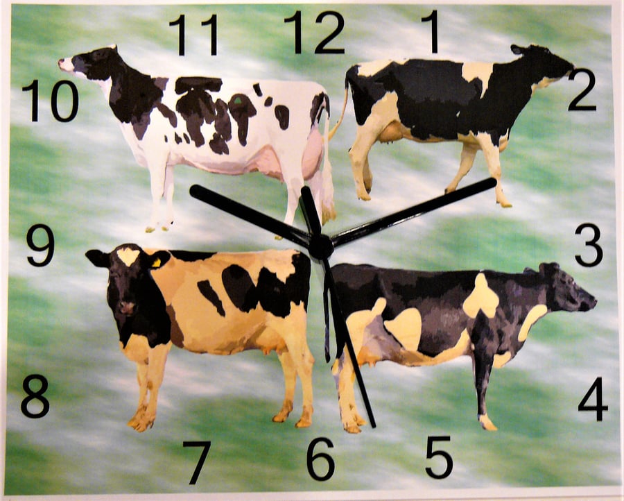 cow wall clock holstein milk farming dairy farm