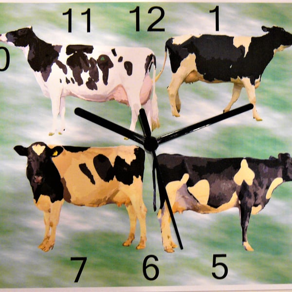 cow wall clock holstein milk farming dairy farm