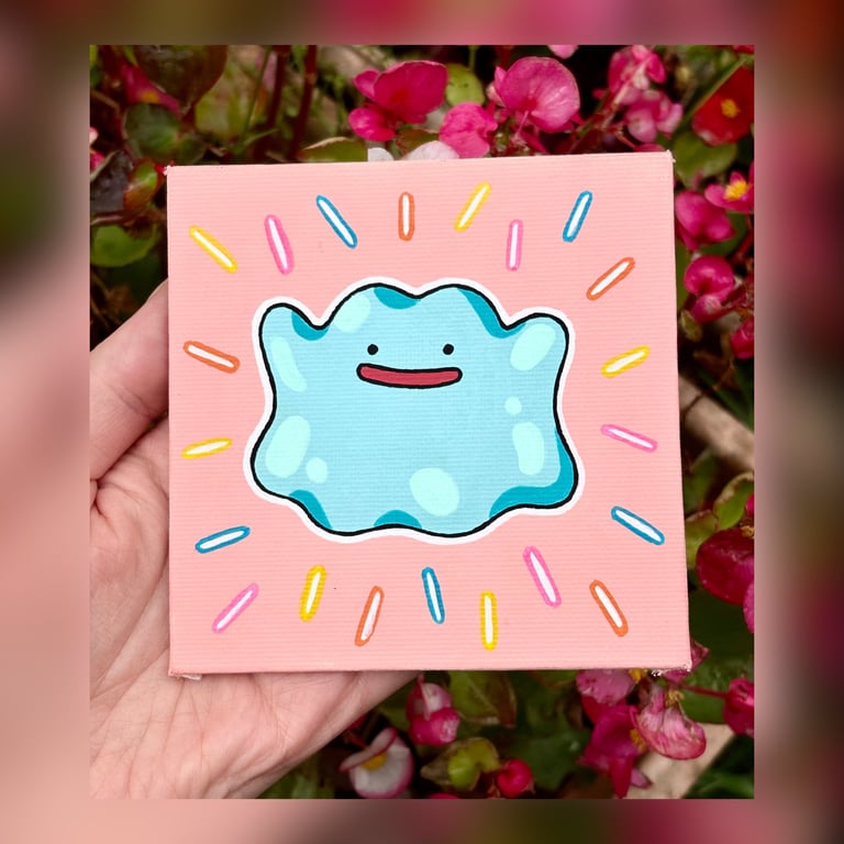 Shiny Ditto Pokemon - Hand Painted Magnet Canvas Art - Wall Decor - Desktop
