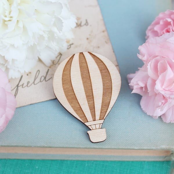 Wooden Hot Air Balloon Brooch