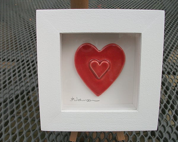 VALENTINE "Heart on Heart"  Ceramic picture - Rustic white frame
