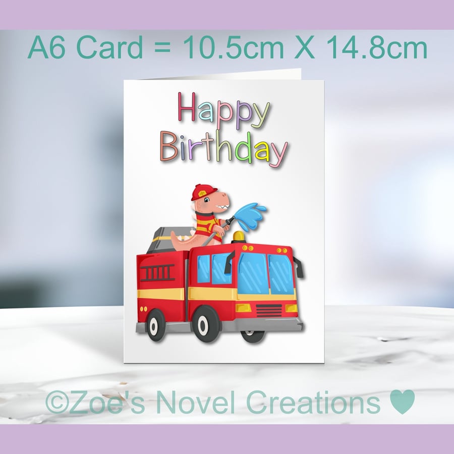 Fire Engine Birthday Card with dot to dot puzzle inside, A6 10.5cm x 14.8cm