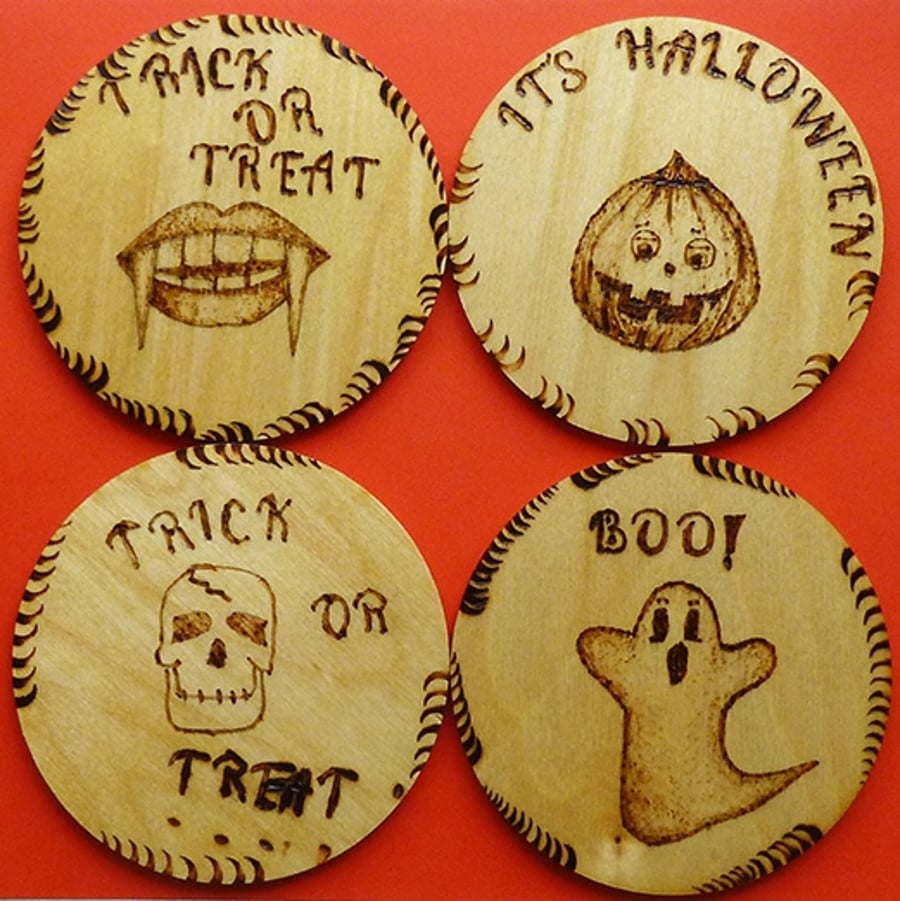 Halloween wooden Trick or Treat coasters