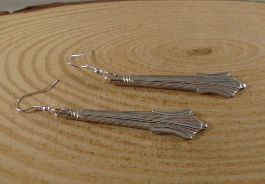 Upcycled Silver Plated Fan Sugar Tong Handle Earrings SPE062011