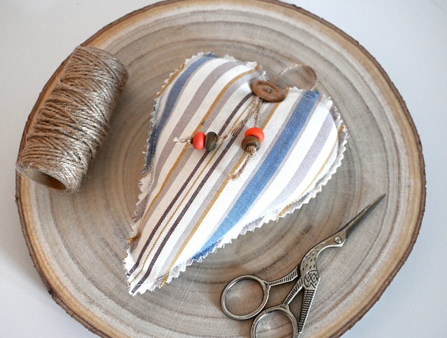 Blue and brown striped heart hanger