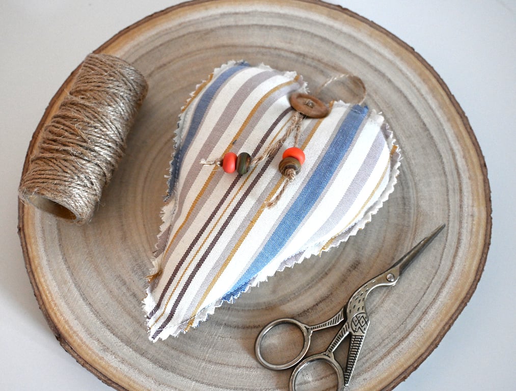 Blue and brown striped heart hanger