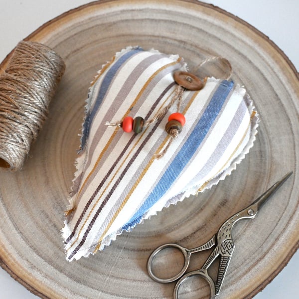 Blue and brown striped heart hanger