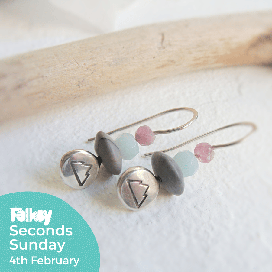 Sterling Silver Mountain & Gemstone Earrings - Seconds Sunday