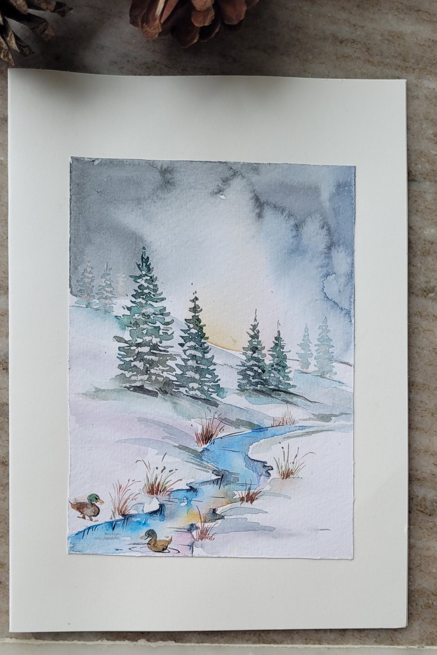 Original watercolor greeting card, Christmas Unique, keepsake, handpainted