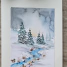 Original watercolor greeting card, Christmas Unique, keepsake, handpainted