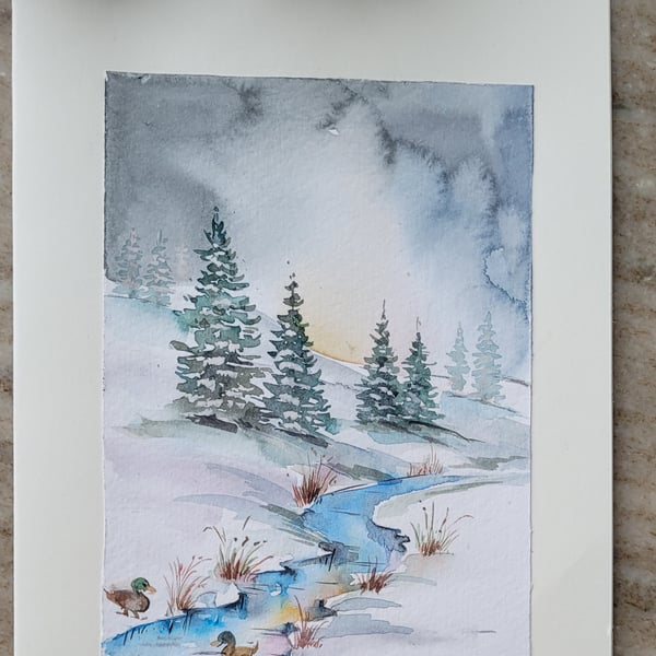 Original watercolor greeting card, Christmas Unique, keepsake, handpainted
