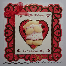 Be My Valentine on Valentines Day Cute Teddy Bear Pillow 3D Luxury Handmade Card