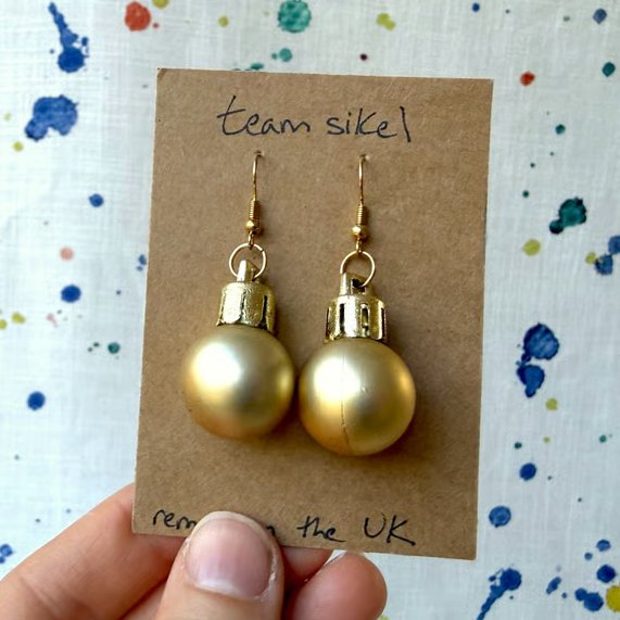 Frosted Pale Gold Mini Bauble Earrings - Festive Jewellery - Super Seconds
