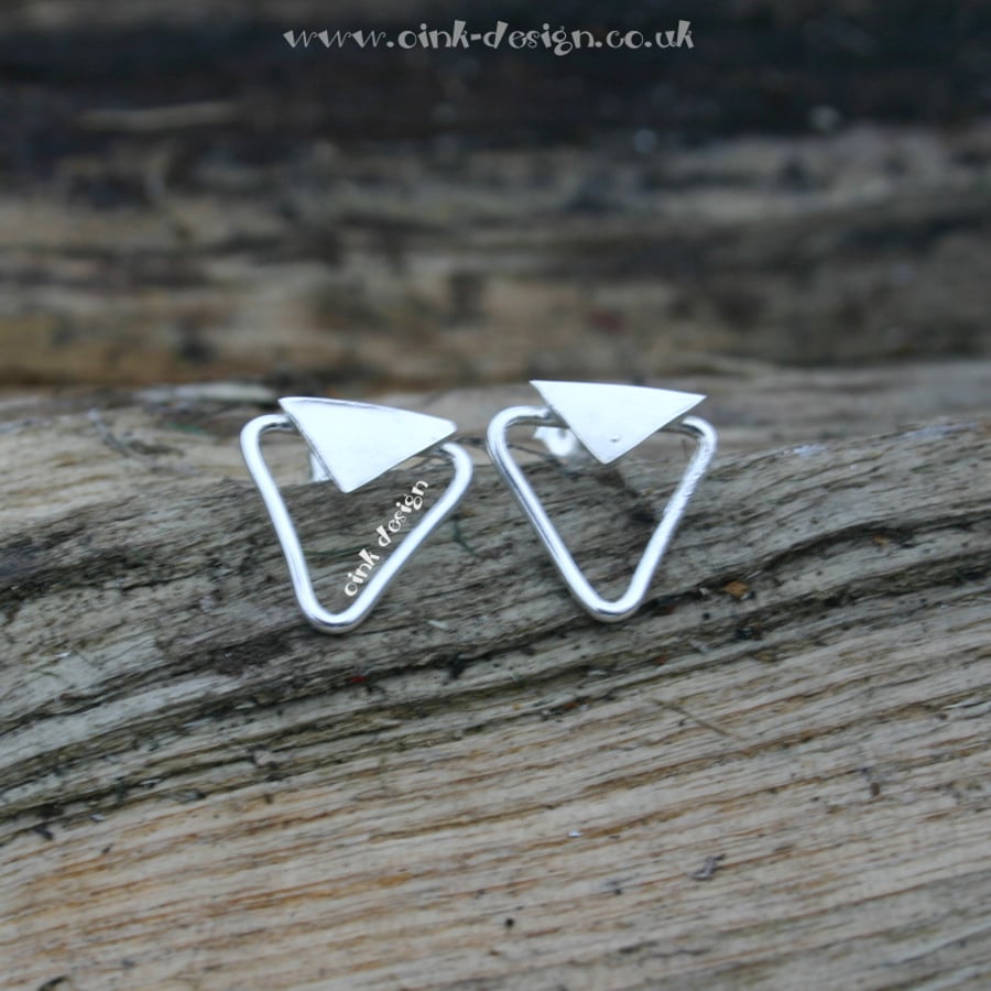 Sterling silver triangle stud earrings