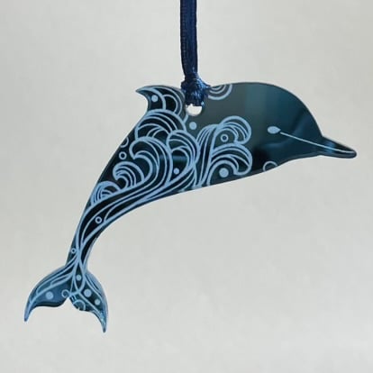 Pale blue mirrored acrylic dolphin decoration