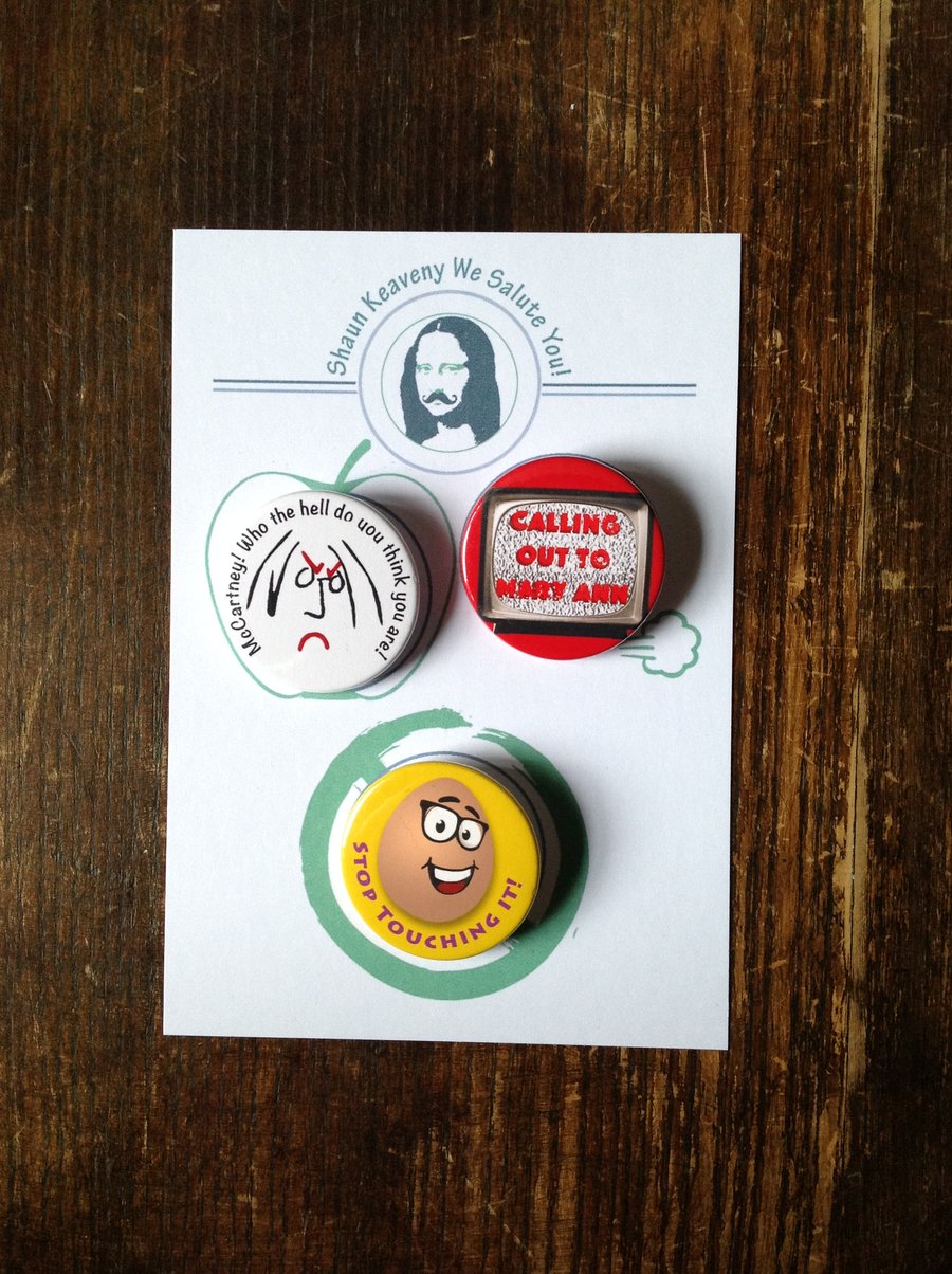 Shaun Keaveny Cart Wall Inspired 38mm Set Button Pin Badges